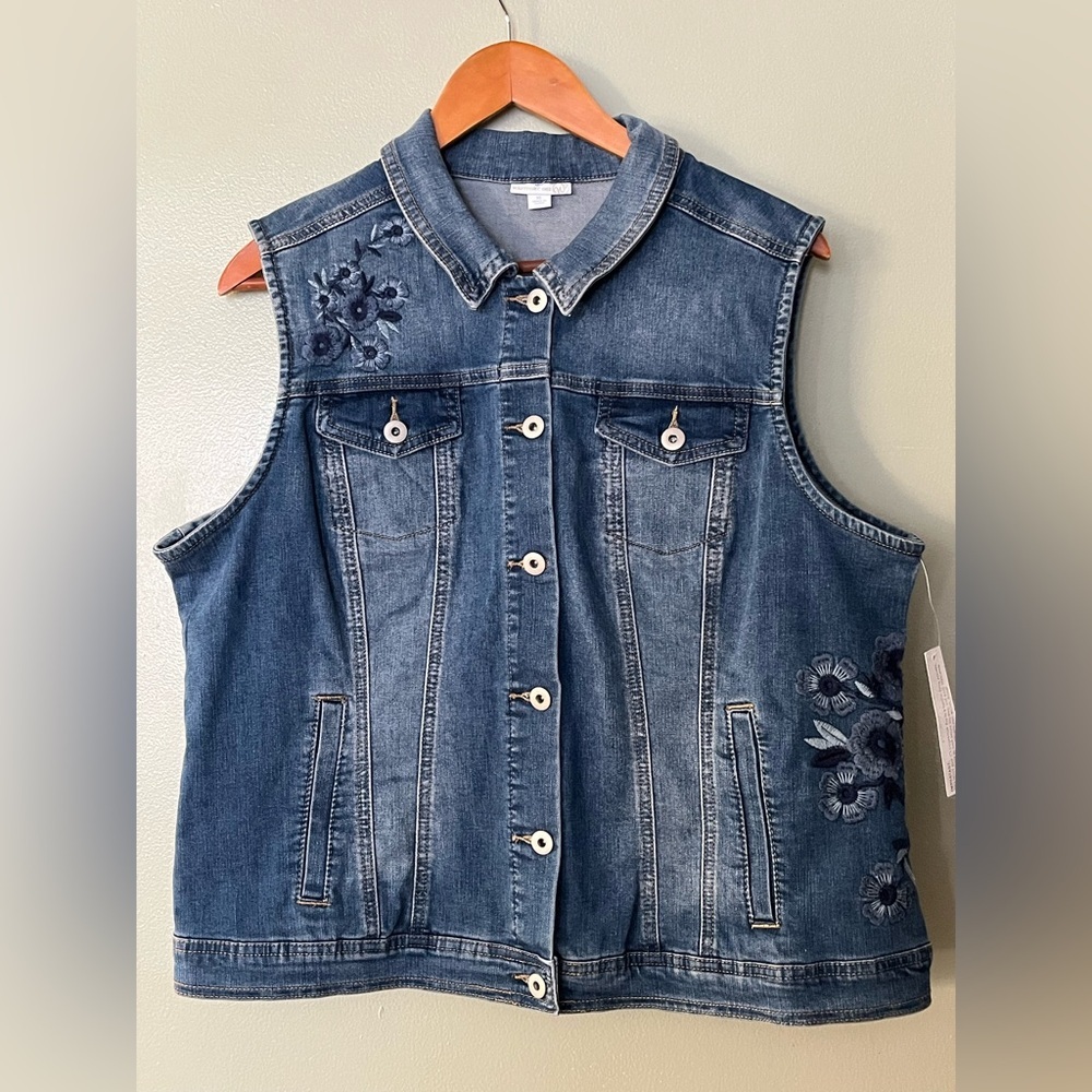 Westport Blue Denim Vest Embroidered Y2K XL NWT